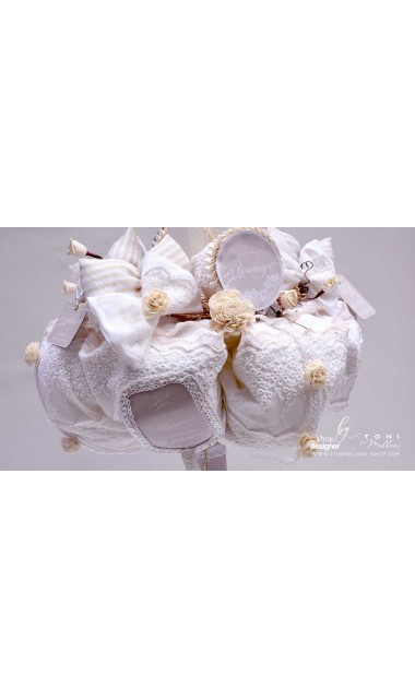 Lumanare de botez cu dantela crem si flori natur uscate Lacy Bloom 15